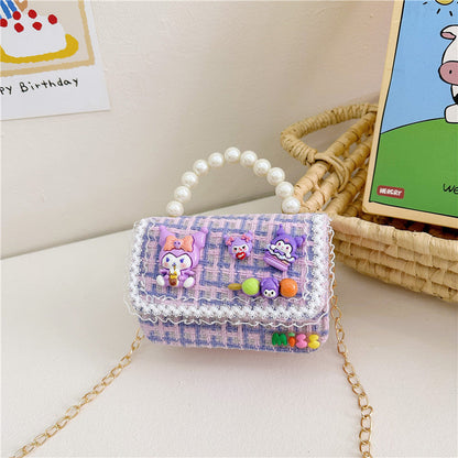 Western-style children's shoulder bag female fashion cartoon pearl handbag simple little princess chain crossbody bag wholesale 