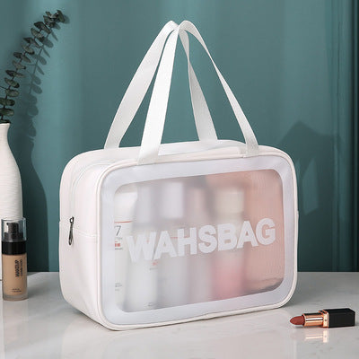 New PU three-piece frosted cosmetic bag PVC transparent wash bag storage bag large capacity LOGO production 