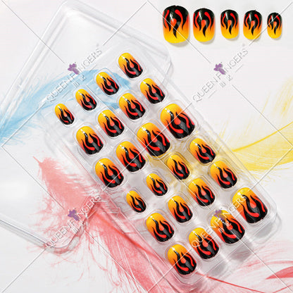 Zhifei nail art children's finished nail pieces 24 pieces flame cartoon bagged wearable finished nail art children's patches