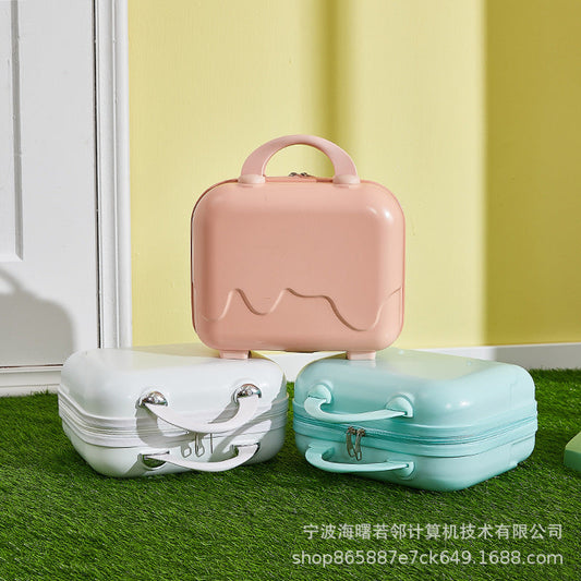 Ice cream bubble suitcase for women 14 inches small fresh and light mini souvenir student suitcase storage makeup box 