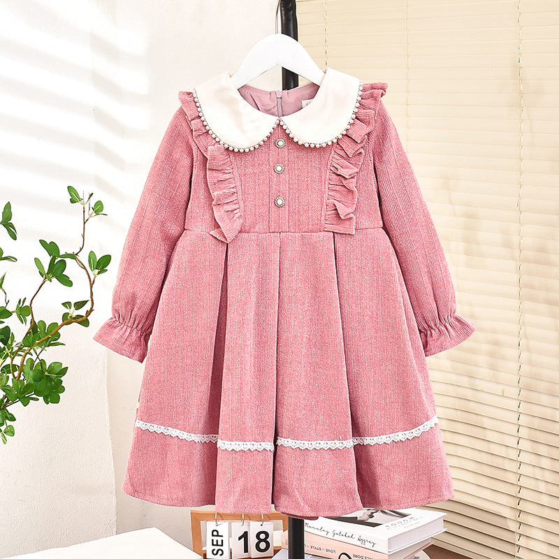 Girls baby 2024 New Year dress New Year dress plus velvet thick skirt flower girl performance show red warm