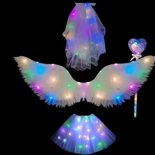 LED light source luminous feather wings angel wings adult children fairy performance props princess flower girl dress up