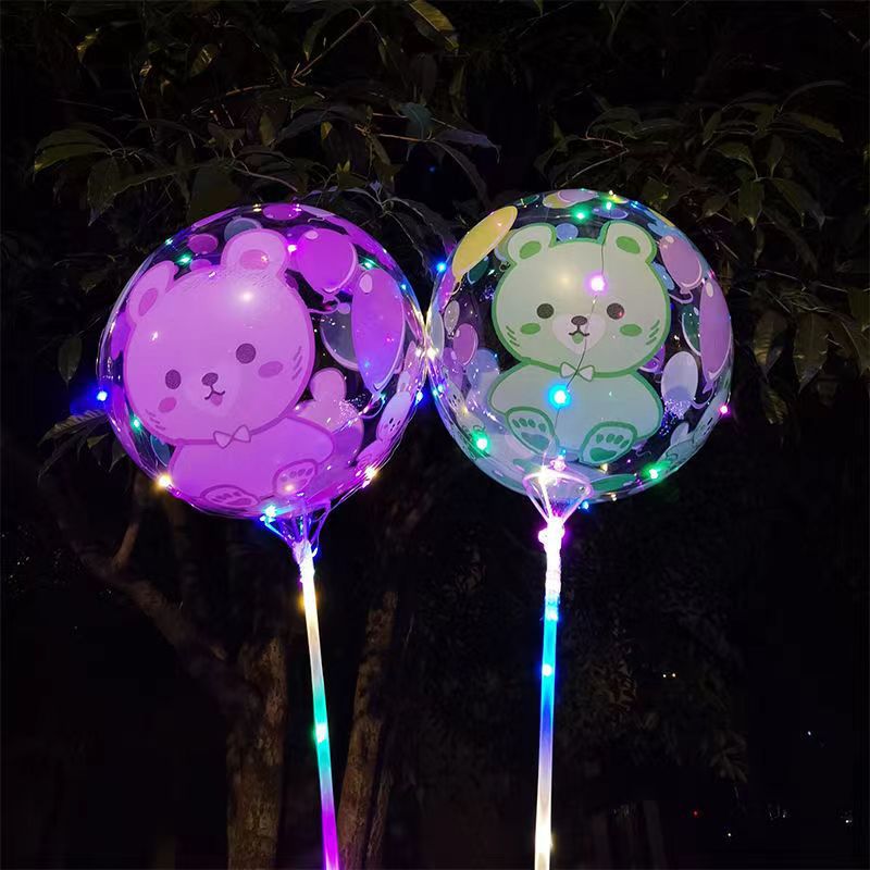 Printed ball floating in the air, Internet celebrity transparent luminous balloon, ground push luminous cartoon ball children's square hot sale wholesale