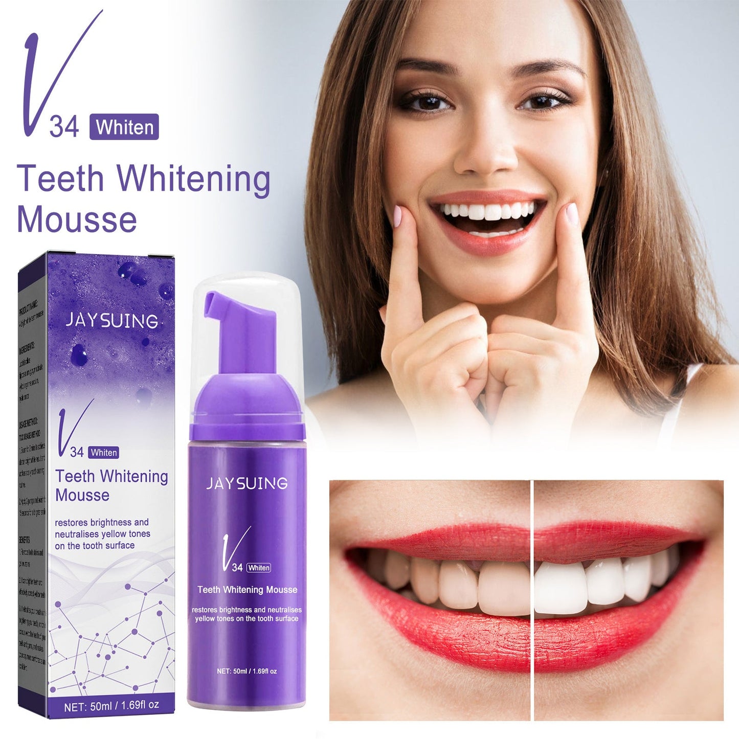 ថ្នាំដុសធ្មេញ Jaysuingv34 Whitening Toothpaste ថ្នាំដុសធ្មេញ Whitening Orthodontics សម្អាតធ្មេញលឿង ស្នាមប្រឡាក់ ថ្នាំដុសធ្មេញ 