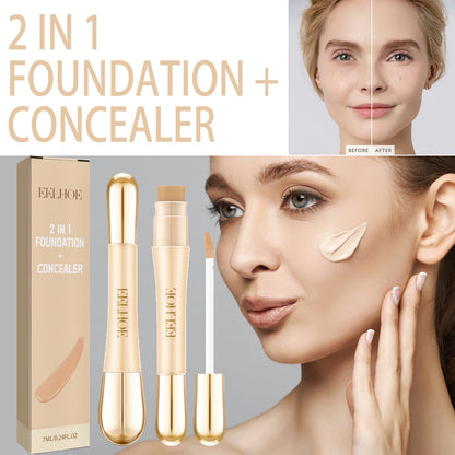 EELHOE double-end concealer, ជាប់បានយូរ, មានសំណើម, ភ្លឺដោយធម្មជាតិ, បិទបាំងស្នាមនិងស្នាមមុន, ផ្តល់សំណើមដល់ការ concealer ចុងពីរ 