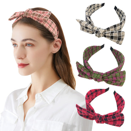 Big Bow Headband for Women Korean Cute Retro Temperament Christmas Hair Clip Checkered Fabric Headband Hair Cave