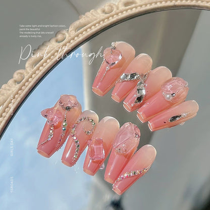 Nail jewelry diamond wholesale transparent glacier pink pointed bottom diamond flashing octagonal rock sugar love axe nail accessories