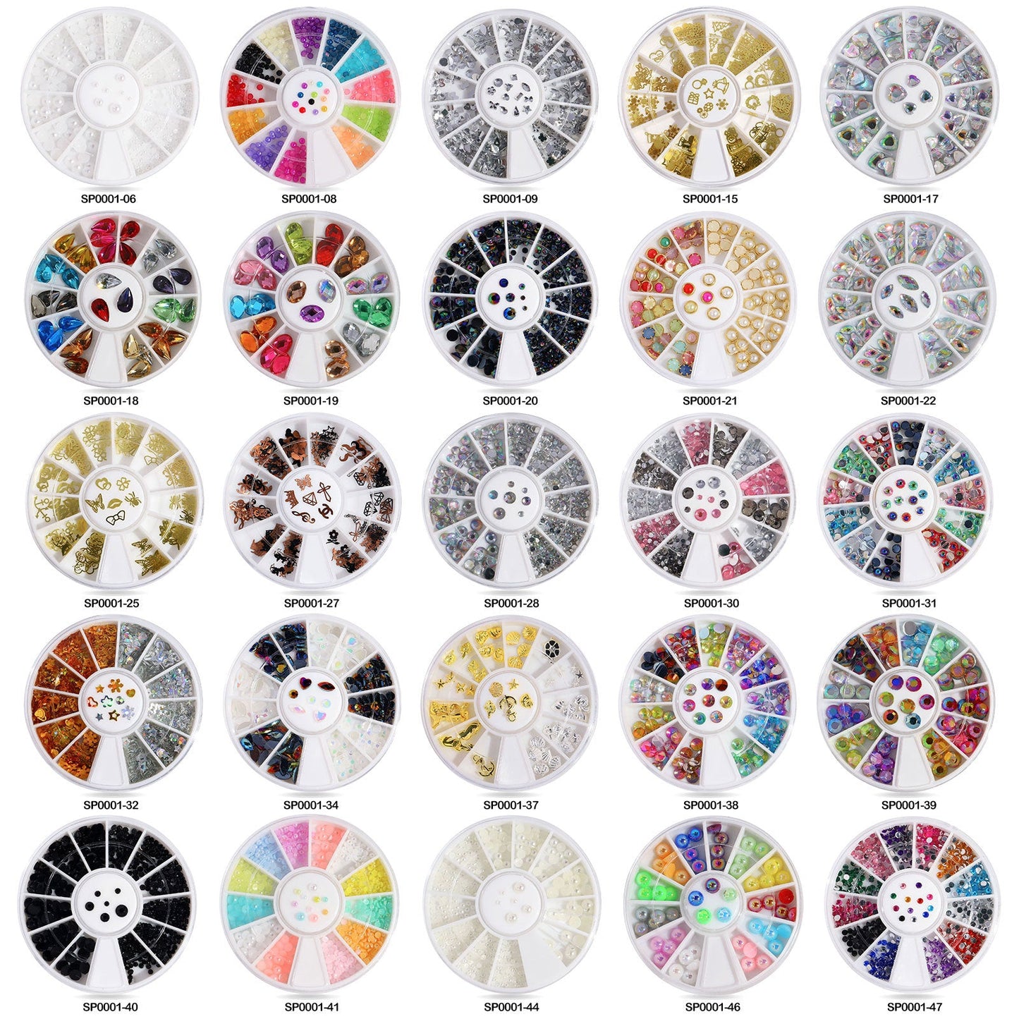 Cross-border nail art accessories nail flat bottom fantasy alloy diamond special-shaped white AB rhinestone accessories 12 grid turntable wholesale