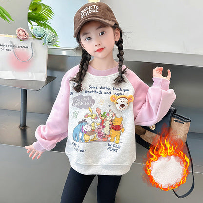 Children's baby girl winter plus velvet thickened sunshine wool sweater pullover bottoming shirt tiger head animal children kindergarten