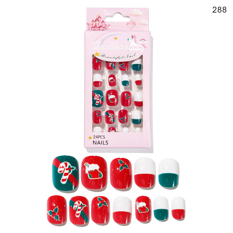 Christmas children's nail tips short wearable nail tips finished cute nail art children's nail art fake nail tips