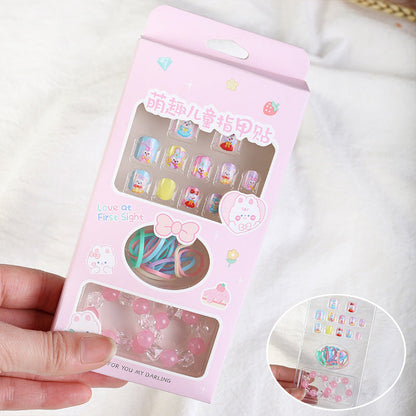 Children's nail stickers nail art patches wearable nails new wearable bracelet rubber band cartoon toy set nail pieces