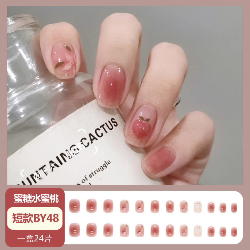 Nail art wearable nail wholesale Xiaohongshu hot short ice transparent bare skin gilded broken diamond finished nail piece nail patch