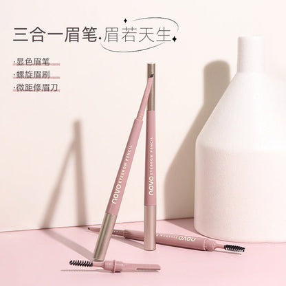 novo soft mist three-in-one ultra-fine eyebrow pencil waterproof non-smudge authentic sweat-proof double-headed long-lasting wild eyebrow wholesale 