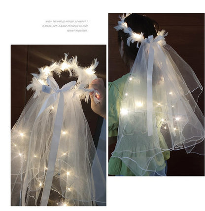 Crown veil super fairy luminous veil អ៊ីនធឺណេត តារាល្បី flash toy fairy veil LED light garland night market batch batch