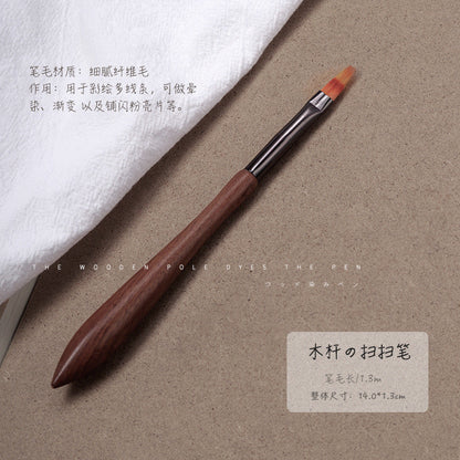 Japanese sandalwood pole manicure pen with smudged hook line painting flower round head structure gourd handle light therapy brush