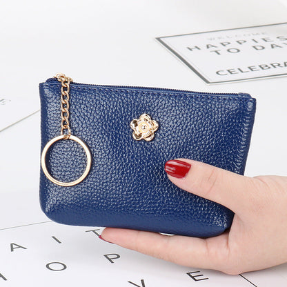 Genuine leather texture short coin purse ultra-thin women's card holder Korean style mini small wallet soft leather key bag zipper bag 