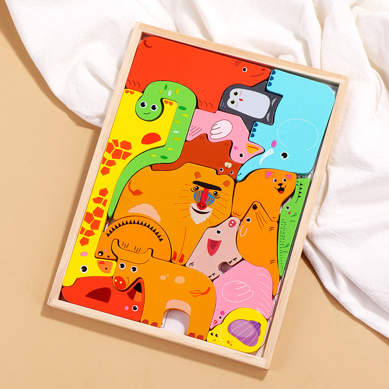 Wooden children's educational animal 3D puzzle wooden puzzle board baby early education puzzle intelligence development building blocks toys