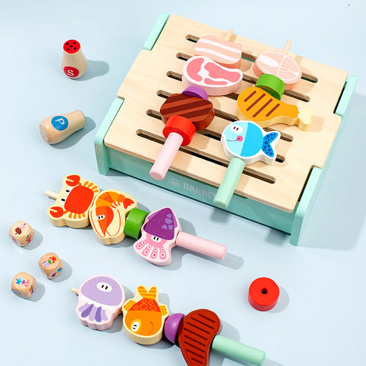 Cross-border children's fun wooden multifunctional simulation kitchen barbecue grill parent-child interactive educational play house toys