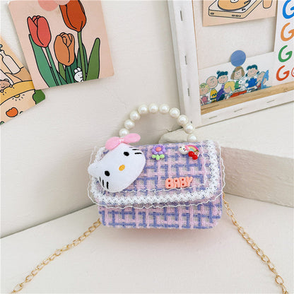 Cartoon cute children's handbag fashionable contrast color girl chain shoulder bag fashionable doll crossbody bag small square bag