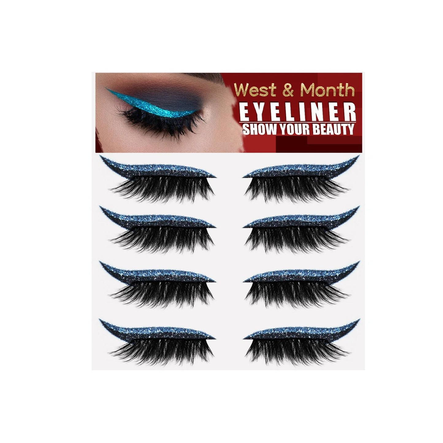 West&amp;Month 4 pairs of eyelash eyeliner stickers without glue, self-adhesive frozen glue strips, curling false eyelashes 