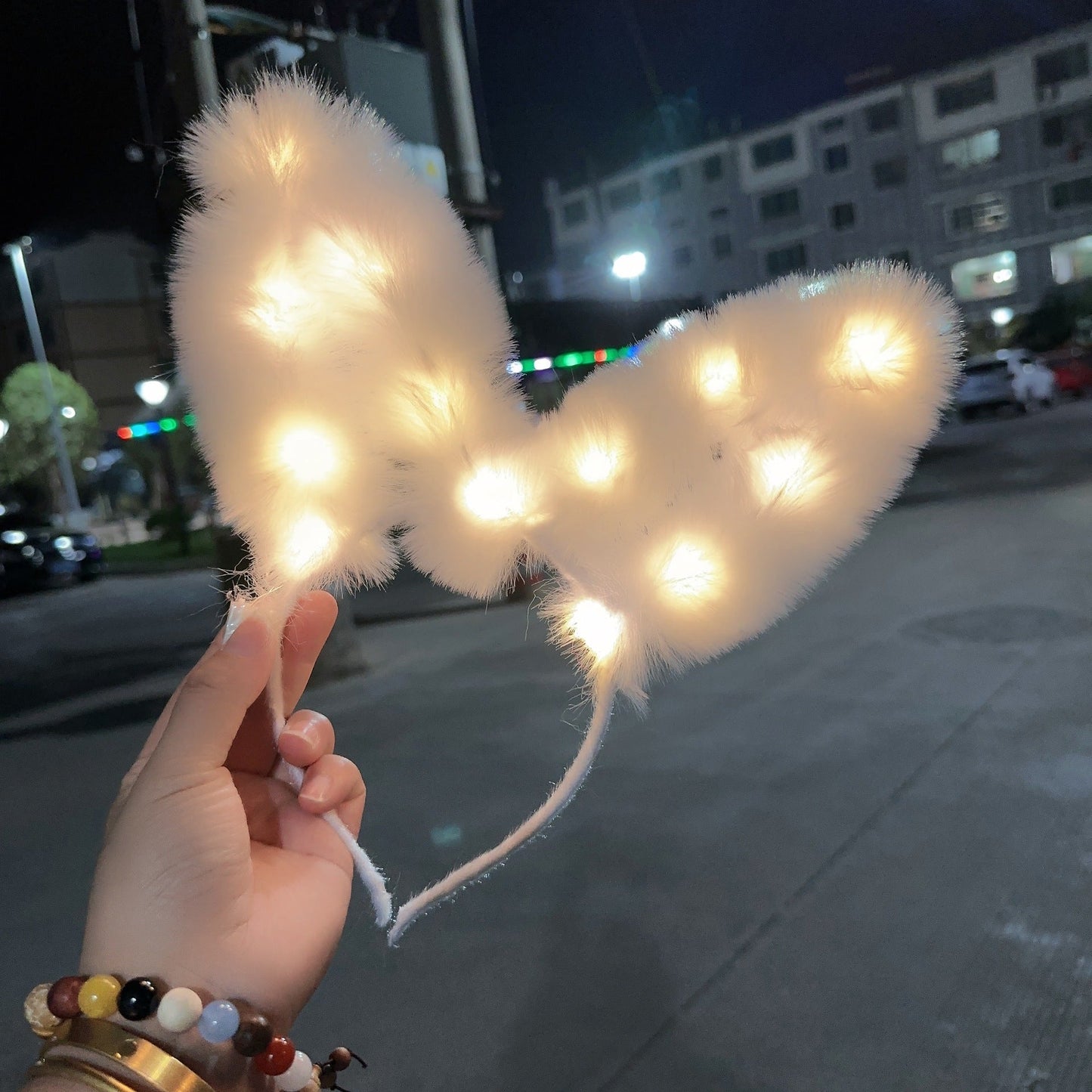 New 14-light feather rabbit ear headband furry rabbit headband flash headdress fairy luminous hairpin stall toy