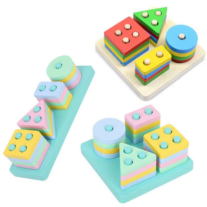 Enlightenment early childhood children's geometric shape color recognition matching hand-eye coordination fun set column building blocks educational toys