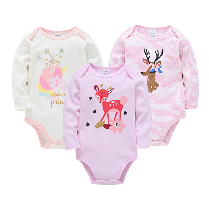 Baby cartoon newborn onesie baby envelope collar long sleeve triangle romper three-piece baby romper