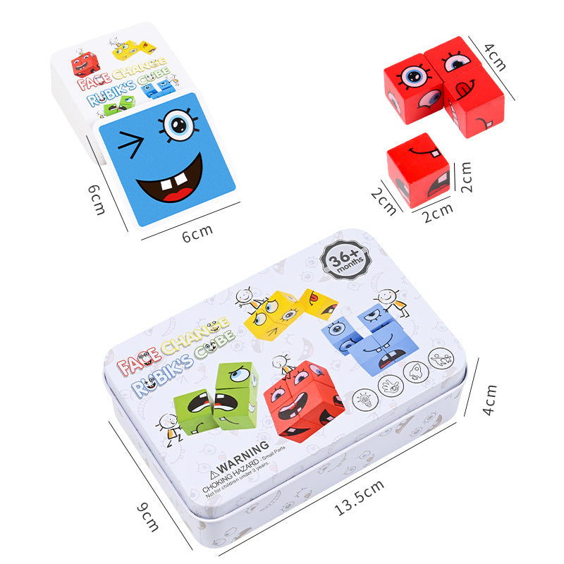 Children's face changing Rubik's Cube building blocks wooden educational toys wholesale parent-child smiley wooden desktop game expression Rubik's Cube