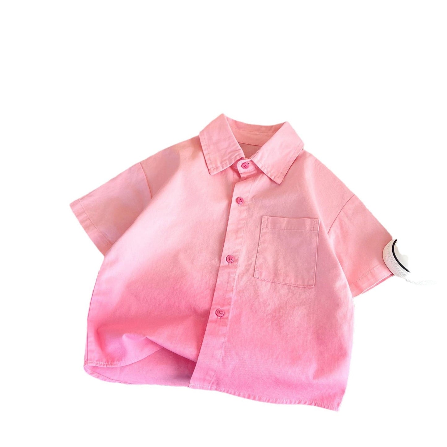 Children's clothing 2024 summer new boys' gradient dyed short-sleeved shirt children's trendy casual versatile pink shirt