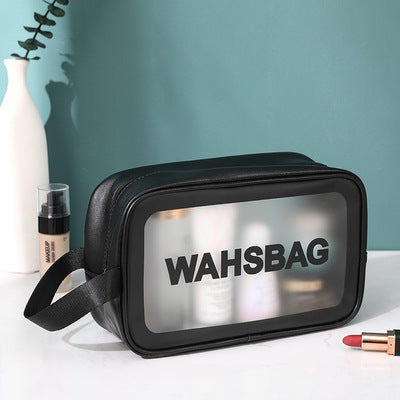 New PU three-piece frosted cosmetic bag PVC transparent wash bag storage bag large capacity LOGO production 