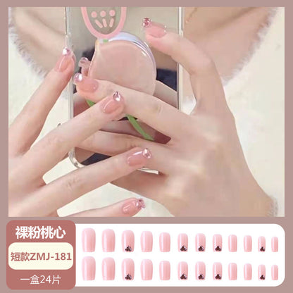 Wearable nail tips wholesale medium and long ice transparent oolong gradient peach nail art finished nail stickers false nails