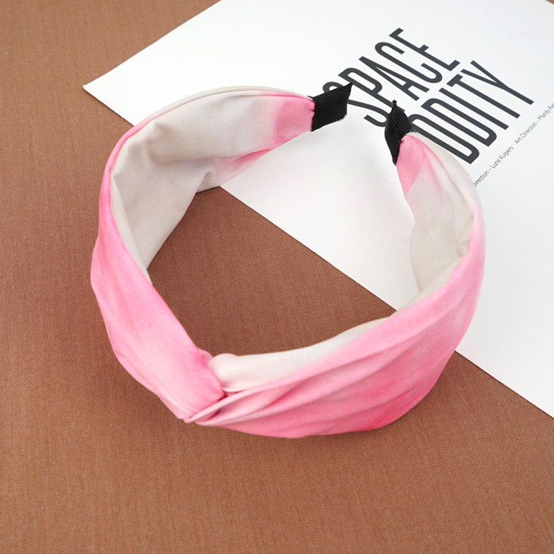 Factory direct sales European and American hot selling cross knotted headband hairpin tie dye mixed color fabric headband headband hair accessories for women