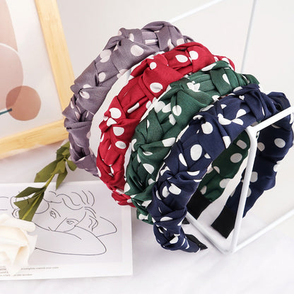 Wave dot headband cream gloss satin pleated ins headband female Korean version of hair accessories fabric hair pressing simple hair cave