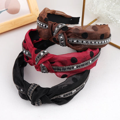 Amazon new style headband for women European and American ethnic style knotted head buckle permed rhinestone mesh gauze fabric headband hair cave women