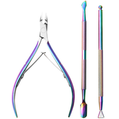 Nail Art Steel Pusher Dead Cuticle Pusher Stainless Steel Dead Cuticle Scissors Double Head Nail Remover Planer Dead Cuticle Pliers Nail Polish Remover Gel Nail Art Manicure