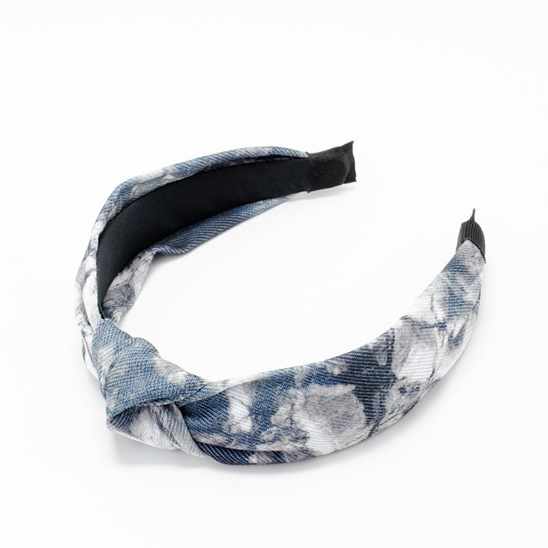 Cross-border new European and American headband women's Korean denim versatile temperament knotted head buckle wide-edge face washing headband hair cave women