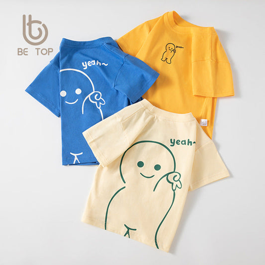 Korean children's clothing summer new children's T-shirt short-sleeved small and medium-sized boy baby clothes simple INS all-match one-piece delivery