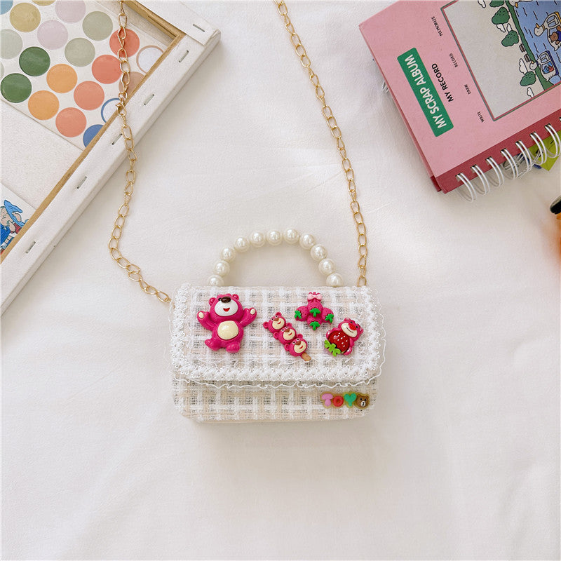 Korean version children's accessories bag female cartoon cute small fragrance style princess chain bag fashion pearl handbag wholesale 