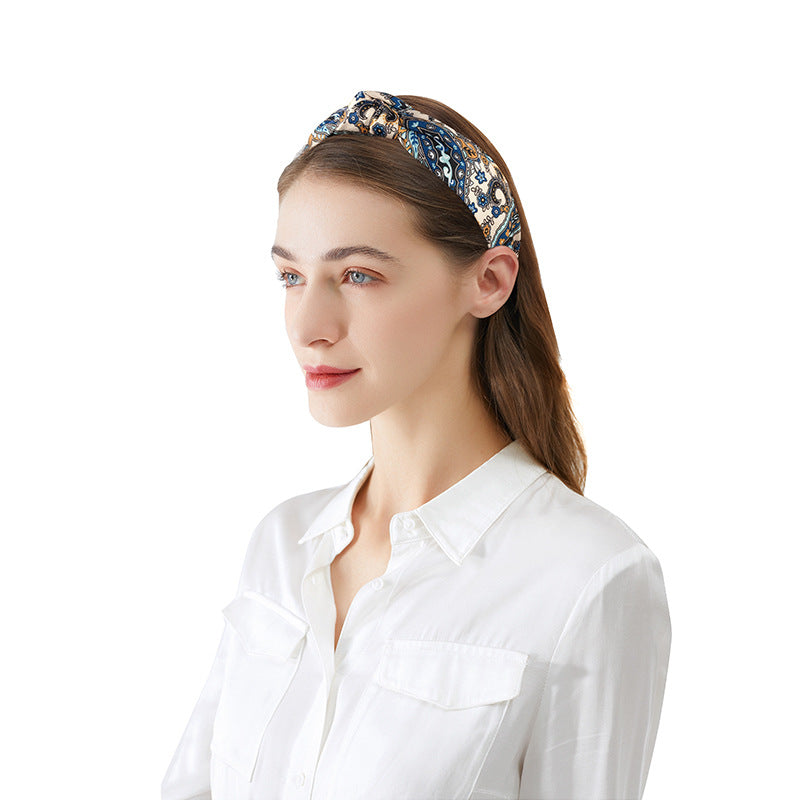 2021 new cross-border French headband for women European and American ethnic style knotted head buckle tree leaf wide-brimmed headband hair cave for women