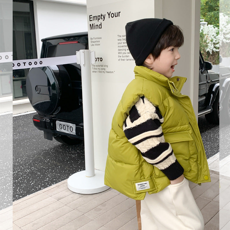 [Clearance Sale] Children's Thickened Padded Sleeveless Jacket Boys and Girls Handsome Cloud Velvet Cotton Warm Vest