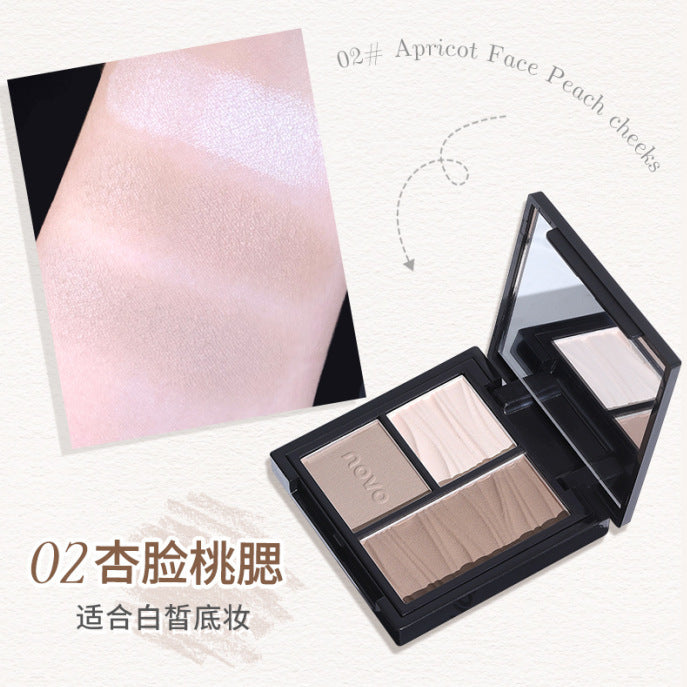 NOVO Face Sculpting Multi-effect Three-Color Repair Palette Highlight ធ្វើអោយមុខភ្លឺរលោង ស្រមោលច្រមុះ All-in-one Palette Matte Glitter មុខបីវិមាត្រ 