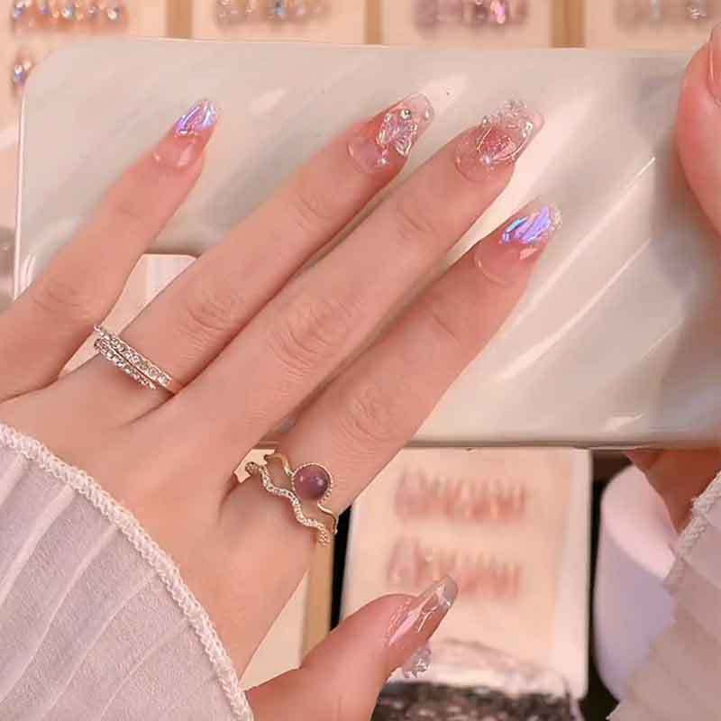 Handmade wearable nails wholesale short ballet nails pure desire ice transparent nude nail art finished nail stickers fake nails