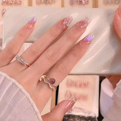 Handmade wearable nails wholesale short ballet nails pure desire ice transparent nude nail art finished nail stickers fake nails