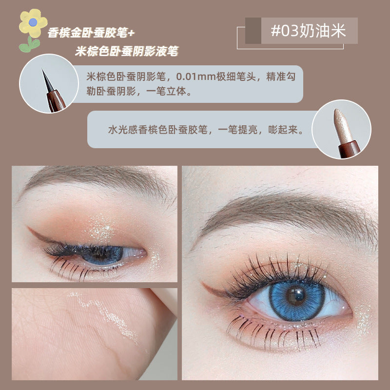 New double-headed eyeliner pen, waterproof eyeliner gel pen, liquid pen, pearlescent eyebrow pen, factory direct sales for beginners 