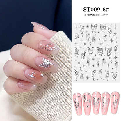 Internet celebrity nail stickers liquid butterfly stickers metal aurora fantasy butterfly hand-made wearable nail stickers