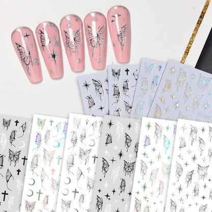 New hollow butterfly hot gold and silver nail stickers star-shaped small fragrance style laser three-dimensional relief cross-border nail stickers