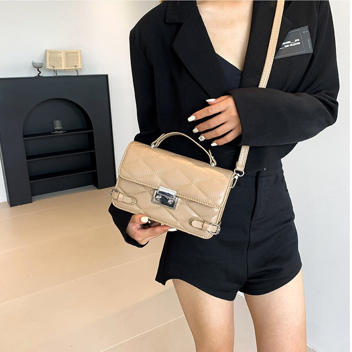 Lock buckle high-quality diamond embroidery handbag fashionable and simple temperament shoulder bag Korean style trendy texture crossbody bag 