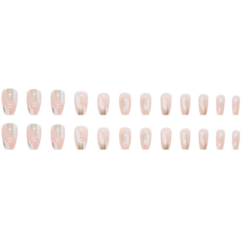 Xiaohongshu popular nail art wearable nail wholesale medium and long ballet nail nude transparent gold powder nail stickers finished nail pieces