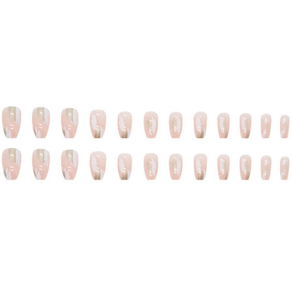 Xiaohongshu popular nail art wearable nail wholesale medium and long ballet nail nude transparent gold powder nail stickers finished nail pieces