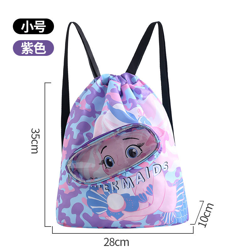 New children's swimming bag, dry and wet separation toiletry bag, swimming storage bag, beach storage drawstring backpack